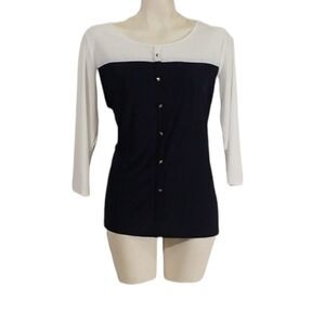 Claudia Richard Navy & White Blouse Sz XL